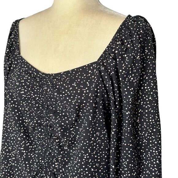A New Day Smocked Crop Top XL Polka Dot Ruched Puff Statement Long Sleeve Black - Picture 2 of 11
